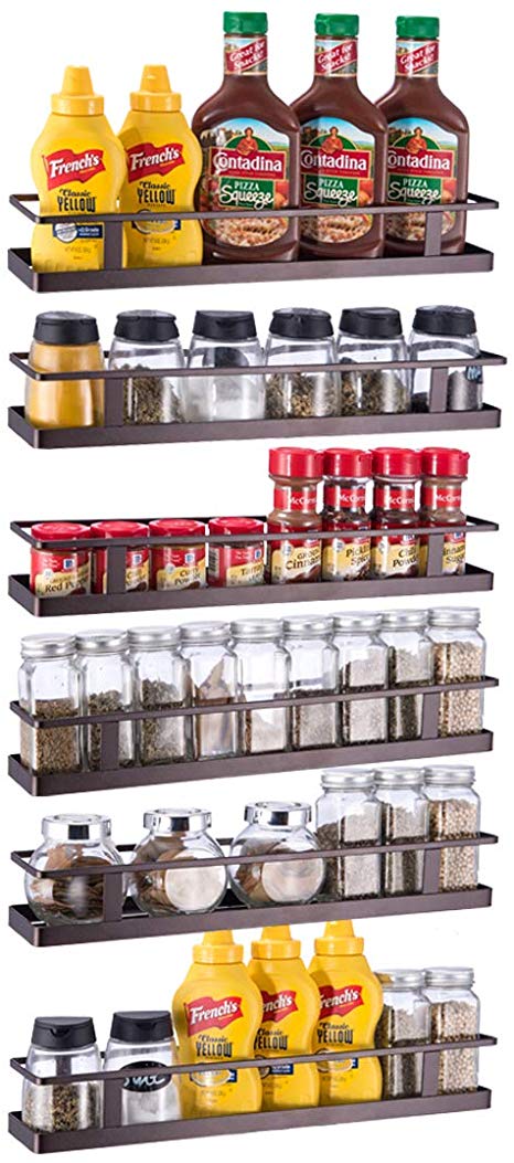 GONGSHI 6 Pack Wall Mount Single Tier Spice Rack Organizer - Seasoning Shelf for Cabinet Cupboard Pantry Door