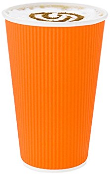 Disposable Paper Hot Cups - 500ct - Hot Beverage Cups, Paper Tea Cup - 16 oz - Tangerine Orange - Ripple Wall, No Need For Sleeves - Insulated - Wholesale - Takeout Coffee Cup - Restaurantware