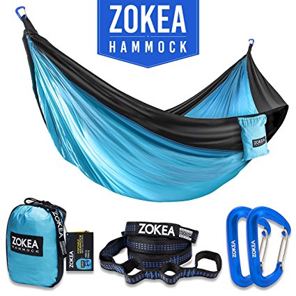 Hammock Double Camping Hammock Portable Parachute Nylon Hammock With Tree Straps & Carabiners For Hiking, Backpacking, Camping, Travel, Beach, Yard, 600lbs