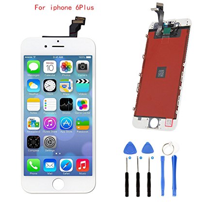 iphone 6 plus Screen Replacement,LCD Screen Repair Kit, Display Touch Screen Digitizer Frame Assembly For iPhone 6 Plus 5.5 inch (White)