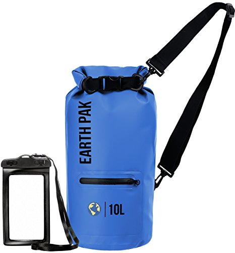 Earth Pak- Waterproof Dry Bag with Front Zippered Pocket Keeps Gear Dry for Kayaking, Beach, Rafting, Boating, Hiking, Camping and Fishing with Waterproof Phone Case