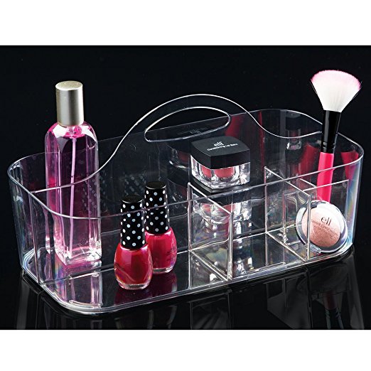 mDesign Cosmetic Organizer Tote for Vanity Cabinet to Hold Makeup, Beauty Products - Clear