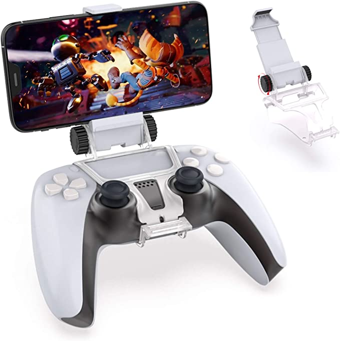 NexiGo Controller Phone Clip Mount for PS5 DualSense Wireless Controller, Cellphone Clip Bracket Holder for Playstation 5 Controller, Adjustable Stand Suitable for Android Mobile Phone