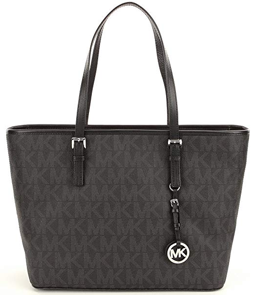 Michael Kors Jet Set Travel Top Zip Signature Logo Tote (Black)