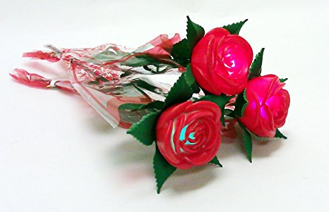 Set of 3 LED Light-up, Flashing, Color Changing Roses - Red