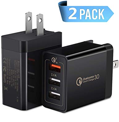 Quick Charge 3.0 Wall Charger, BEST4ONE 30W Multi-Port 3-USB Plug Adaptive Fast Charging Adapter for Samsung Galaxy S10/S10e S9/S8/Plus S7/S6/Edge, Note 4/5 8/9, LG G7/G6/G5 V20/V30 (2-Pack) Black