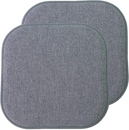 Sweet Home Collection Chair Cushion Memory Foam Pads Honeycomb Pattern Slip Non Skid Rubber Back Rounded Square 16" x 16" Seat Cover, 2 Pack, Alexis Blue/Gray