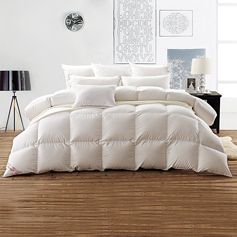 SNOWMAN White Goose Down Comforter CAL King Size 100% Cotton Shell Down Proof-Solid White Hypo-allergenic