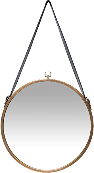 Infinity Instruments Rustic Farmhouse Circle 16 inch Round Hanging Wall Mirror, Brown