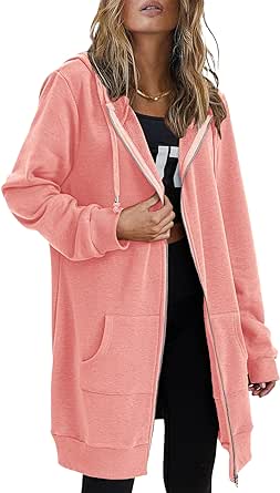 Zeagoo Womens Zip Up Hoodies Long Sleeve Fall Hooded Lightweight Tunic Sweatshirt Oversize Fleece Jacket With Pockets