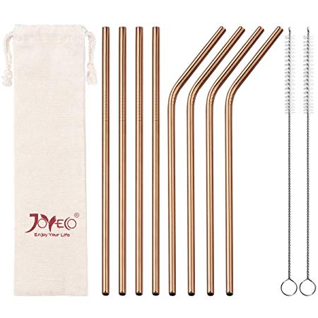 JOYECO 8 Pcs Stainless Steel Drinking Straws, FDA Standard Straws Reusable, 8.5" x 0.24" for 20oz Tumblers Rumblers, Rose Copper