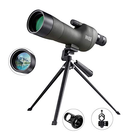 BNISE® 20-60x60 Spotting Scope for Birdwatching, Zoom Waterproof Monocular Telescope for Target Shooting, FMC Optics, With Tripod, Case, Covers, Smart Phone Adapter and Camera Photography Adapter