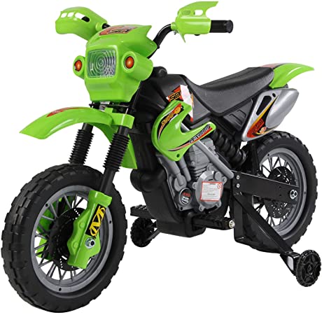 HOMCOM Moto Cross électrique Enfant 3 à 6 Ans 6 V phares klaxon musiques 102 x 53 x 66 cm Vert et Noir