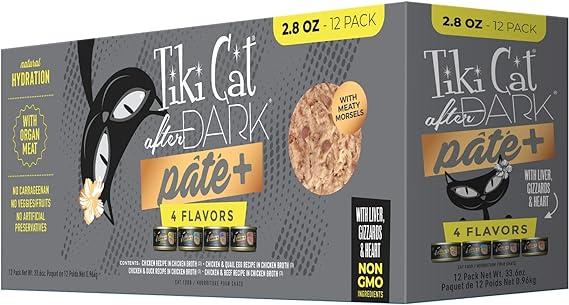 Tiki Cat After Dark Pate  Variety Pack, Non-GMO with Organ Meat, 2.8oz can (case of 12)