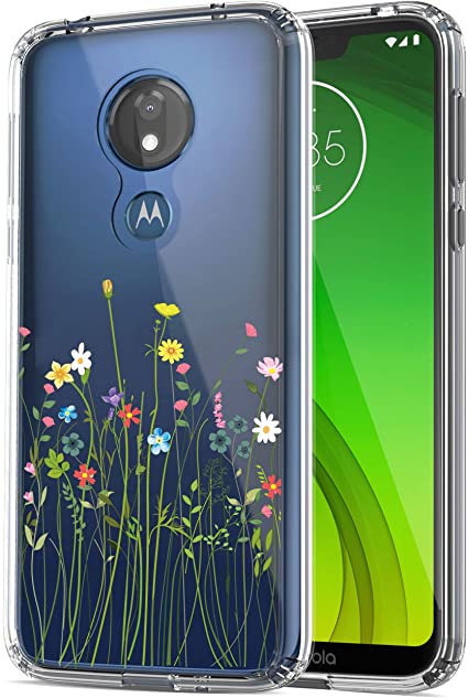 RANZ Moto G7 Power Case, Motorola Moto G7 Supra Case, Moto G7 Optimo Maxx Case, Anti-Scratch Shockproof Series Clear Hard PC   TPU Bumper Protective Cover Case - Floral