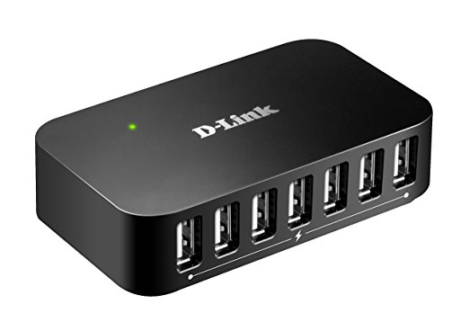 D-Link 7-Port USB 2.0 Hub including 7 Fast Charging Ports, mini USB 2.0 Port  and 5V/3A Power Adapter (DUB-H7)