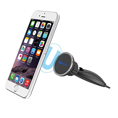 Magnetic Car Mount, Apps2Car Universal CD Slot Car Mount Auto Phone Holder for Cell Phone Mobile Phone Smartphone, fits iPhone 6S / 6S Plus / 6 / 6 Plus / SE / 5S / 5 / 5C / 4S, Samsung Galaxy S7 / S7 Edge / S6 / S6 Edge / S5 / S4 / Note 5 / Note 4 / Note 3, LG V10 / G5 / G4 / G3, Sony Z5 / Z4 / Z3 / Z2, Google Nexus 5X / 6P, Motorola G / X / Z, Nokia, HTC, iPod Touch and more. - 360 Degree Rotable, Compact Size, (Silver)