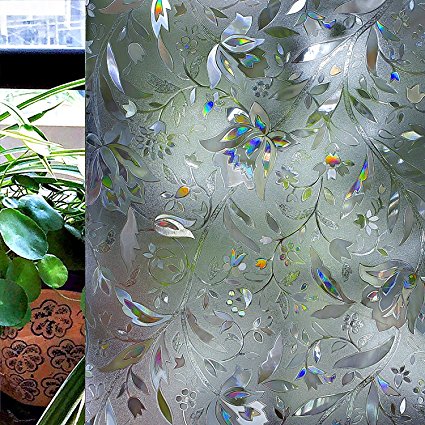 CottonColors 35.4x78.7 Inches 3D Static Decorative Privacy Window Film,Reuseable Film For Heat Control Sun Blocking Stained Glasses(90x200cm)Dark Smoke Color