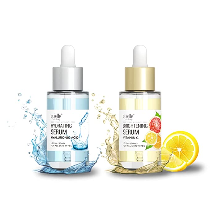 epielle Hydrating Hyaluronic Acid Serum | epielle Vitamin C Serum For all skin types, 100% Vegan & Cruelty-Free, Summer Skincare, Gift set, Spa Gifts (Hyaluronic Acid Serum + Vitamin C Serum)