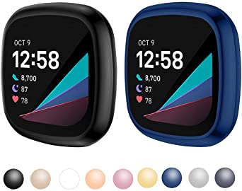 KIMILAR compatible with Fitbit Sense/Fitbit Versa 3 Screen Protector, (2 Pack) TPU Plated Full Coverage Screen Bumper Cover Screen Protector Case compatible with Fitbit Sense/Fitbit Versa 3