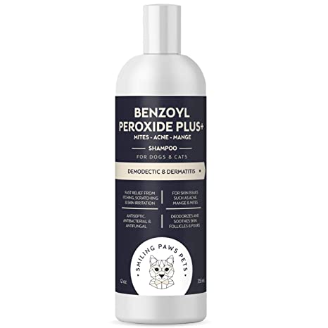 Advanced  Benzoyl Peroxide Flea Shampoo for Dogs and Cats - Dermatitis and Demodectic Mange Treatment for Dogs, Dandruff, Demodex, Seborrhea, Pyoderma, Mites & Acne. Itch Relief formula - 12oz