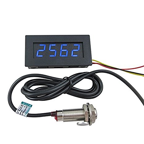 DIGITEN 4 Digital LED Tachometer RPM Speed Meter Hall Proximity Switch Sensor NPN Blue