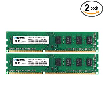 ROYEMAI 8GB DDR3 RAM Kit (2x4GB), PC3-8500 2Rx8 DDR3 1066 240-pin 1.5V UDIMM RAM Memory Upgrade for Desktop