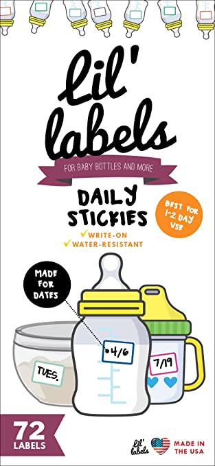 Date Labels, Bottle Labels, Write-On for Daycare, Removable Labels, Food Container Jar Kitchen Labels, Freezer-Safe Breast Milk Storage Bag Labels, Blank, Washable, Multi-Color