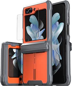 CaseBorne V Compatible with Samsung Galaxy Z Flip 5 Case - Rugged Protective Case with Semi-Auto Hinge Cover and Tempered Glass Screen Protector, [Made of 100% Recycled Materials] (Orange)