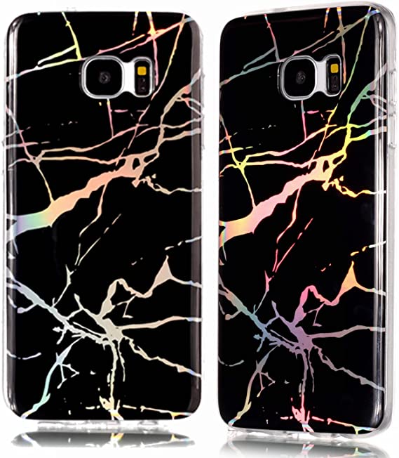 Galaxy S7 Edge Case,DAMONDY 3D Shiny Marble Glitter Ultra Thin Slim Back Skin Full Body Protective Soft TPU Rubber Bumper Case Phone Cover for Samsung Galaxy S7 Edge-Black