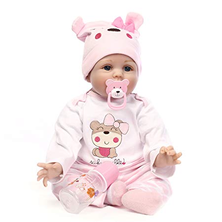Funny House 22'' 55cm Reborn Baby Doll Realistic Real Looking Reborn Baby Dolls Lifelike Soft Silicone Vinyl Child Growth Partner Lovely Birthday Gift Xmas Present Free Magnet Fashion Dolls