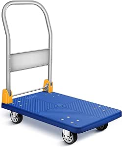 YSSOA Platform Truck with 880lb(400kg) Weight Capacity and 360 Degree Swivel Wheels, Foldable Push Hand Cart for Loading and Storage, Blue