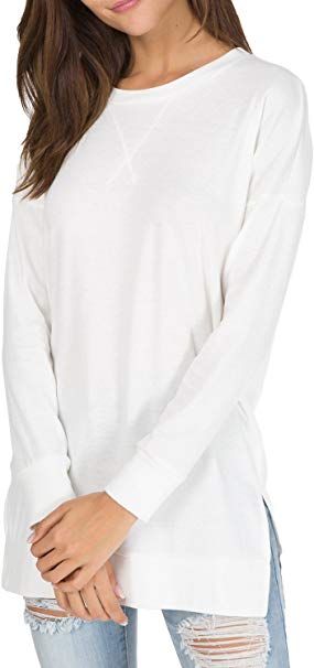 levaca Women's Fall Long Sleeve Side Split Loose Casual Pullover Tunic Tops