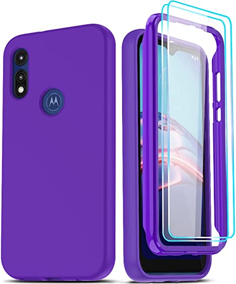 LeYi for Moto E Phone Case, Moto E Case with [2 x Tempered Glass Screen Protector] for Women Men, Full-Body Shockproof Soft Liquid Silicone Protective Phone Cover Case for Motorola Moto E 2020, Purple