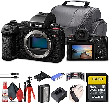 Panasonic Lumix S5 II Mirrorless Camera (DC-S5M2BODY)   64GB Memory Card   Card Reader   Case   Flex Tripod   Cleaning Kit   Memory Wallet   Hand Strap