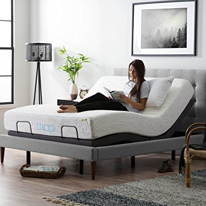 LUCID L300 Adjustable Bed Base - Motorized - Assembles in 5 Minutes - Dual USB Charging Stations - Head and Foot Incline - Wireless Remote Control - Upholstered - Ergonomic - Queen - Charcoal