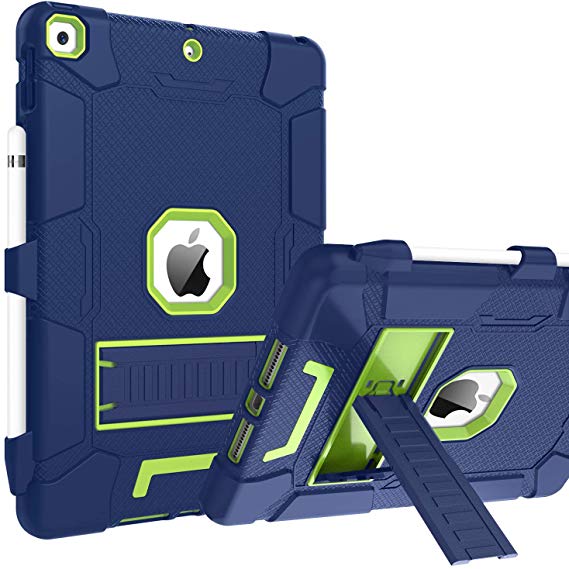 BENTOBEN for iPad 7th Generation Case, iPad 10.2 Case with Pencil Holder, Kickstand Triple-Layer Rugged Hybrid Shock Resistant Heavy Duty Protective Cover for New iPad 10.2 2019, Navy Blue/Green