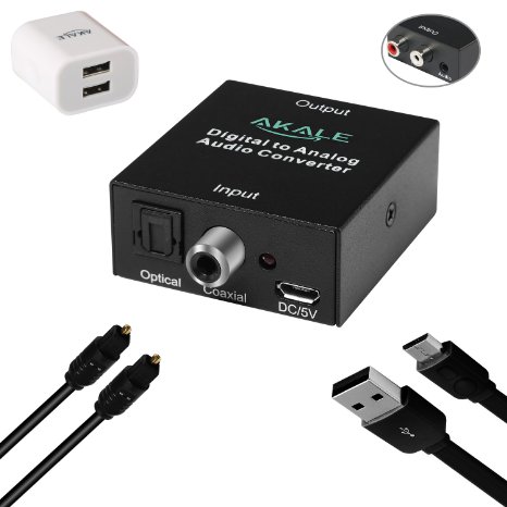 Akale Digital to Analog Audio Converter (L/R) Stereo Audio Converter Adapter 3.5mm Jack or RCA Audio Outputs