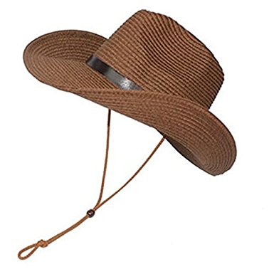 LUOEM Cowboy Sun Hat Wide Brim Hat Summer Beach Straw Cap Foldable Caps (Coffee)