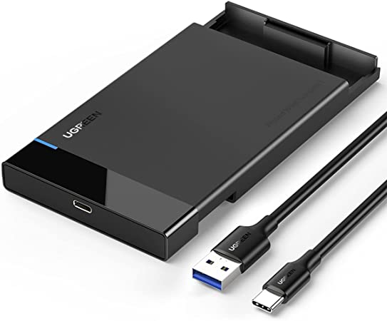 UGREEN Festplattengehäuse 2,5 Zoll USB C 3.1 Gen 2 auf SATA III bis zu 6 Gbps Externes Gehäuse für SSD und HDD in Höhe 9.5mm/7mm UASP unterstützt, SATA Gehäuse mit USB C 3.1Kabel werkzeugfreie Montage