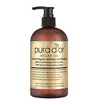 Pura d'or dor Premium Organic Argan Oil Anti Hair Loss Shampoo, 16 Oz Gold Label