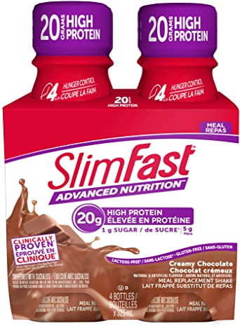 Slim Fast Advanced Nutrition, Meal Replacement Shake, 20g High Protein, Creamy Chocolate Ready To Drink, Gluten & Lactose Free, 4 Bottles x 325ml