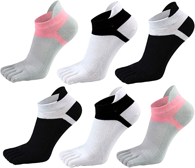 Women Toe Socks 5 Finger Cotton Wicking Athletic Crew Low Cut Ankle 6/8/10 Pack