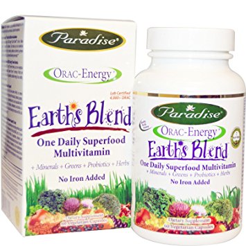 Paradise Herbs, ORAC-Energy, Earth's Blend, One Daily Superfood Multivitamin, No Iron, 60 Veggie Caps - 2pc