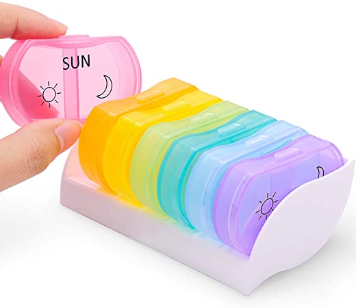 Pill Box Organizer AM/PM 7 Day, Opret Small Pill Case Planner Weekly 2 Times a Day Vitamin Fish Oils BPA Free