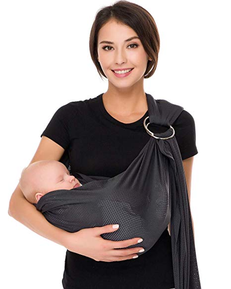 Cuby Breathable Baby Carrier Mesh Fabric, Ideal for Summers/Beachhe Adjustable Ring Sling Baby Carrier. Ergo Friendly (New Grey)