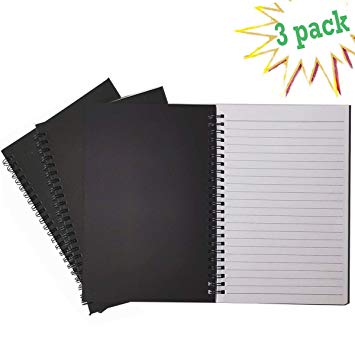 Spiral Notebook, College Ruled Notebook, Thick Paper 1 Subject, 3 Pack, 60 Sheets, 6''8'' (Line, Black)
