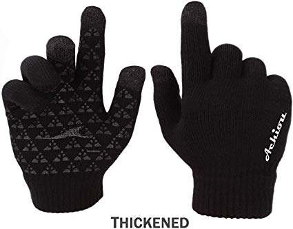 Achiou Winter Knit Gloves Touchscreen Warm Thermal Soft Lining Elastic Cuff Texting Anti-Slip 3 Size Choice for Women Men