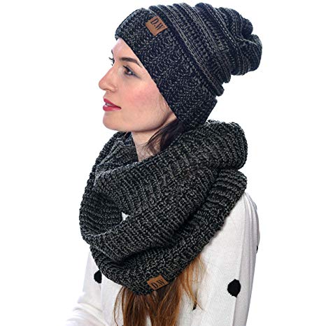 Womens Thick Knit Infinity Loop Scarf And Beanie Hat Set, Warm For The Winter In 6 Colors By Debra Weitzner