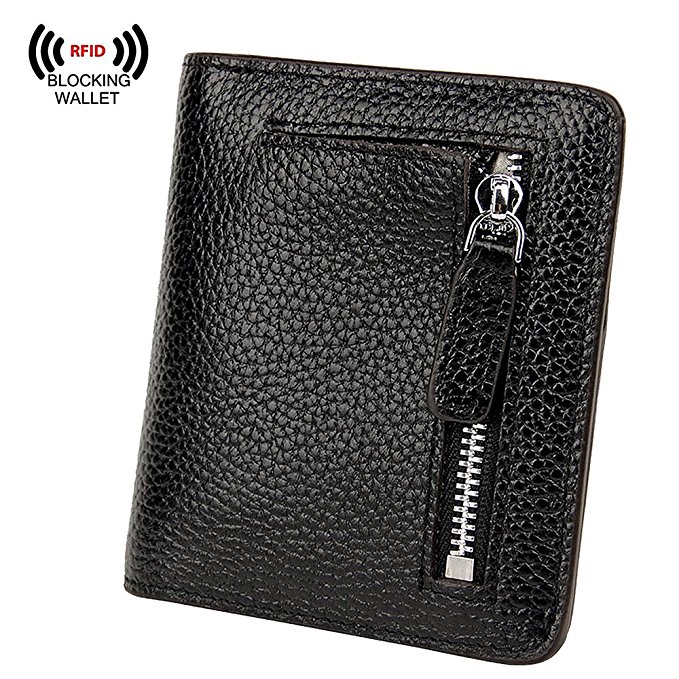 S-ZONE Women's Genuine Leather RFID Blocking Bifold Pocket Small Wallet Coin Holder